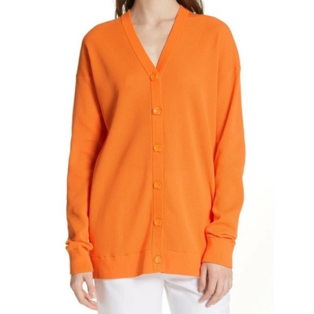 Tibi Womens Spring Tech Poly Cardigan Sweater Tangerine M